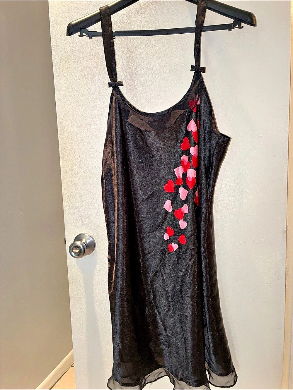 Vintage Morgan Taylor Intimates Black Satin Chemise Slip Dress